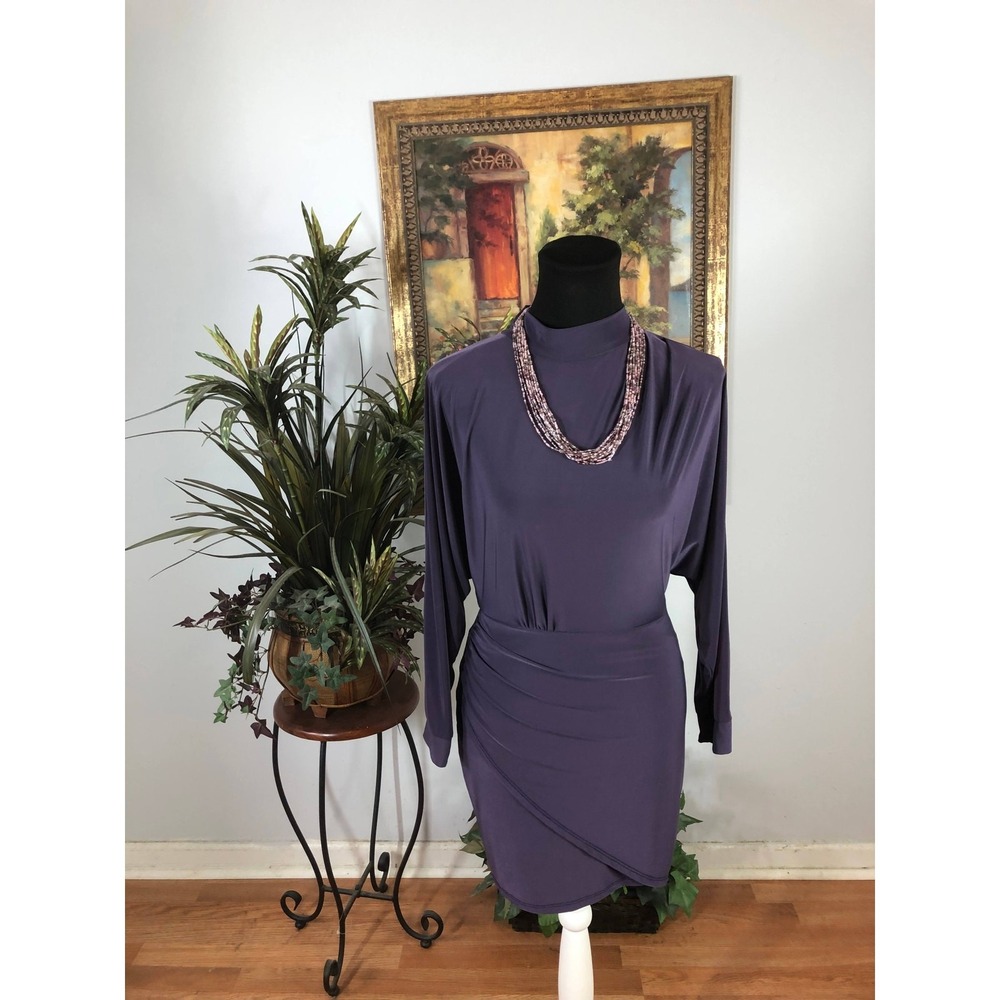 Olive Tree Bodycon Dress Women's Medium Purple Long Sleeve Ruched Stretchy Boho